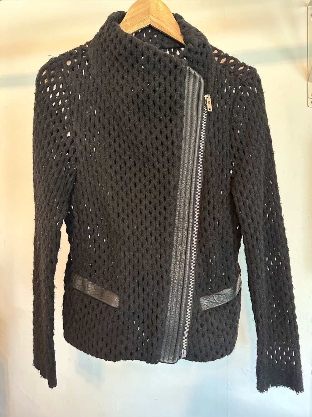 IRO Black Open-Knit Mesh Coat